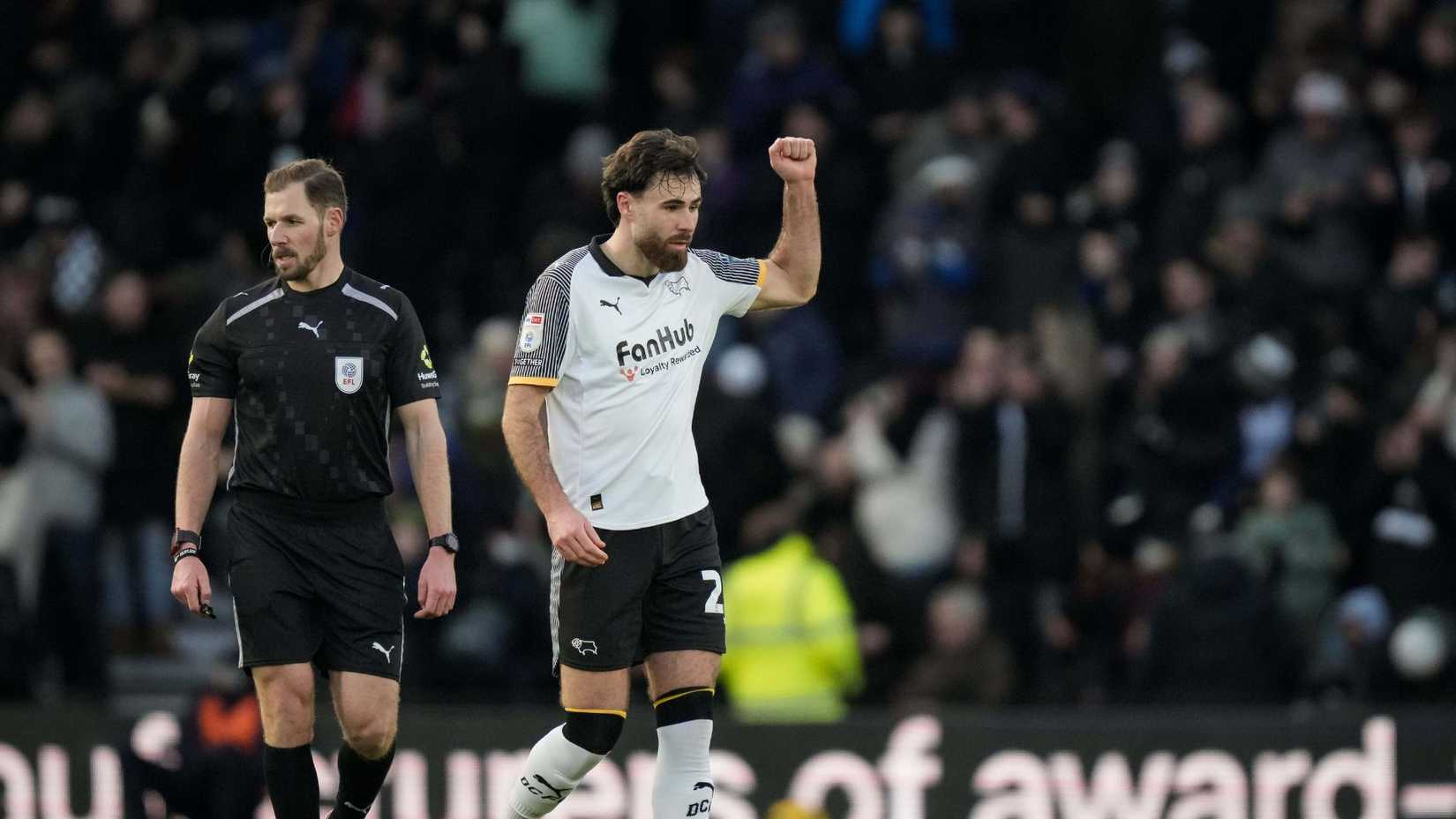Ben Brereton Diaz celebrates scoring for Derby County vs Wrexham