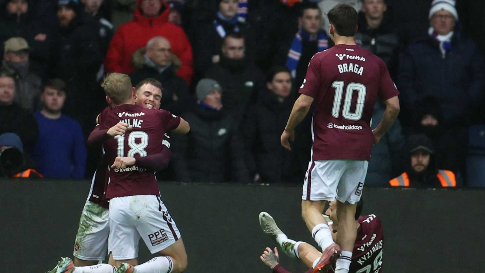 Marc Leonard scores for Hearts vs Rangers