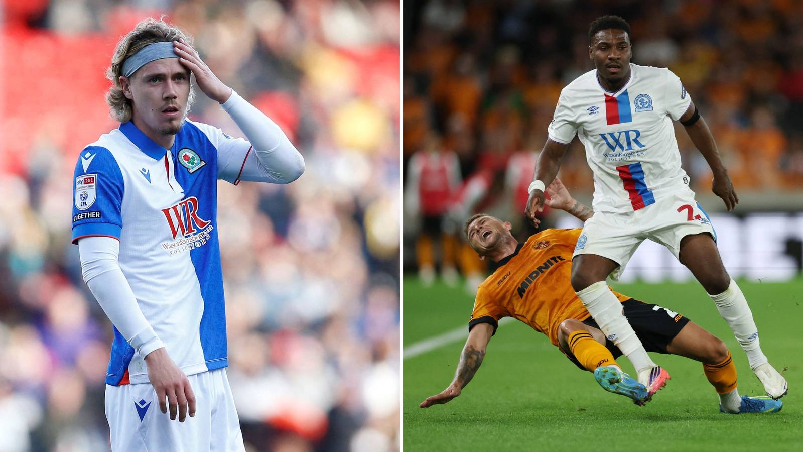 Todd Cantwell reacts as Dapo Afolayan drops Blackburn Rovers message